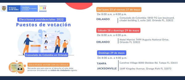 Consulado de Colombia informa los puestos de votación en Orlando para las Elecciones Presidenciales