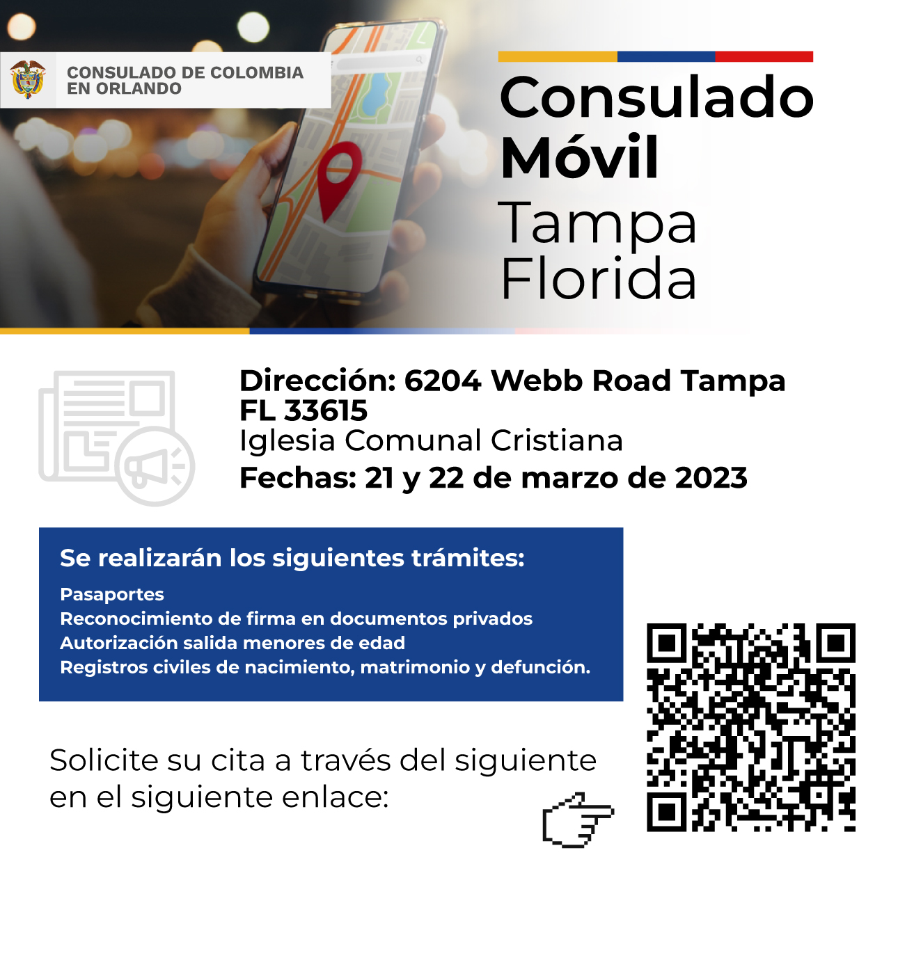 El Consulado Móvil en Tampa se realizará el 21 y 22 de marzo de 2023