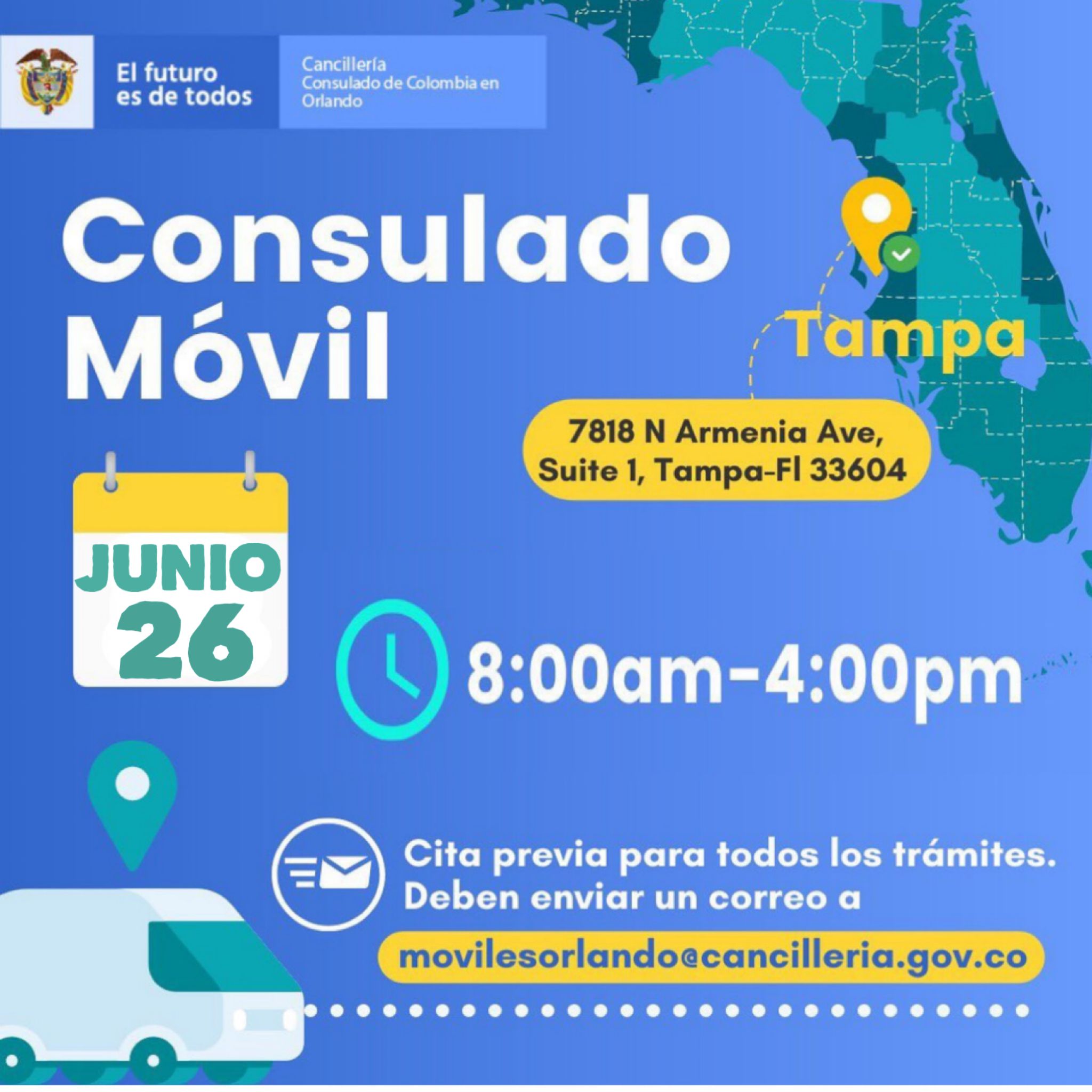 La jornada de Consulado Móvil en Tampa se realizará el 26 de junio 