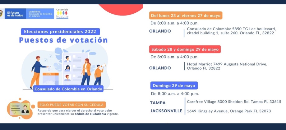 Consulado de Colombia informa los puestos de votación en Orlando para las Elecciones Presidenciales